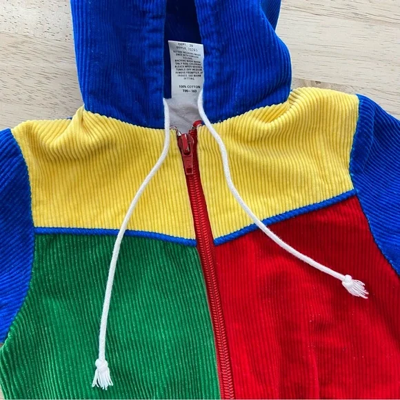 Vintage 80s 90s Adorable 100% Cotton Corduroy Colour-block Jacket Child 6Months - Picture 3 of 8